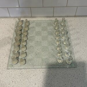 Glass Chess Set with Frosted and Clear Pieces